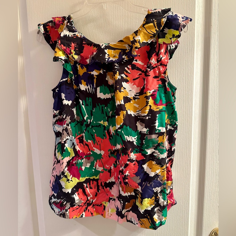 J.Crew Size 2 Sleeveless Top Blouse Geometric Floral Print 100% Silk